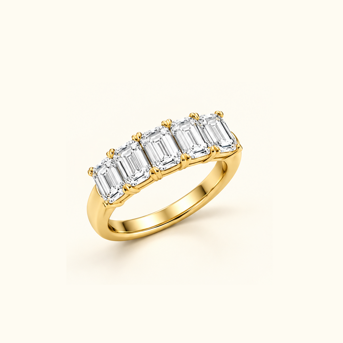 Cadence at an angle, a five-stone band in 14K yellow gold with five emerald diamonds
variant: yellow-gold