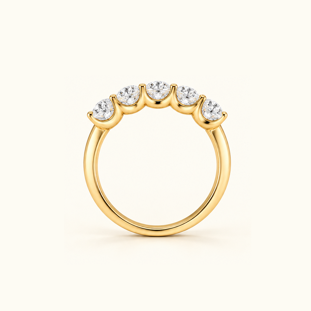 Edge view of Cadence, a five-stone band in 14K yellow gold with five oval diamonds
variant: yellow-gold