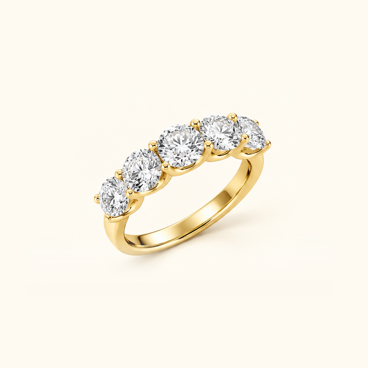 Cadence at an angle, a five-stone band in 14K yellow gold with five round diamonds
variant: yellow-gold