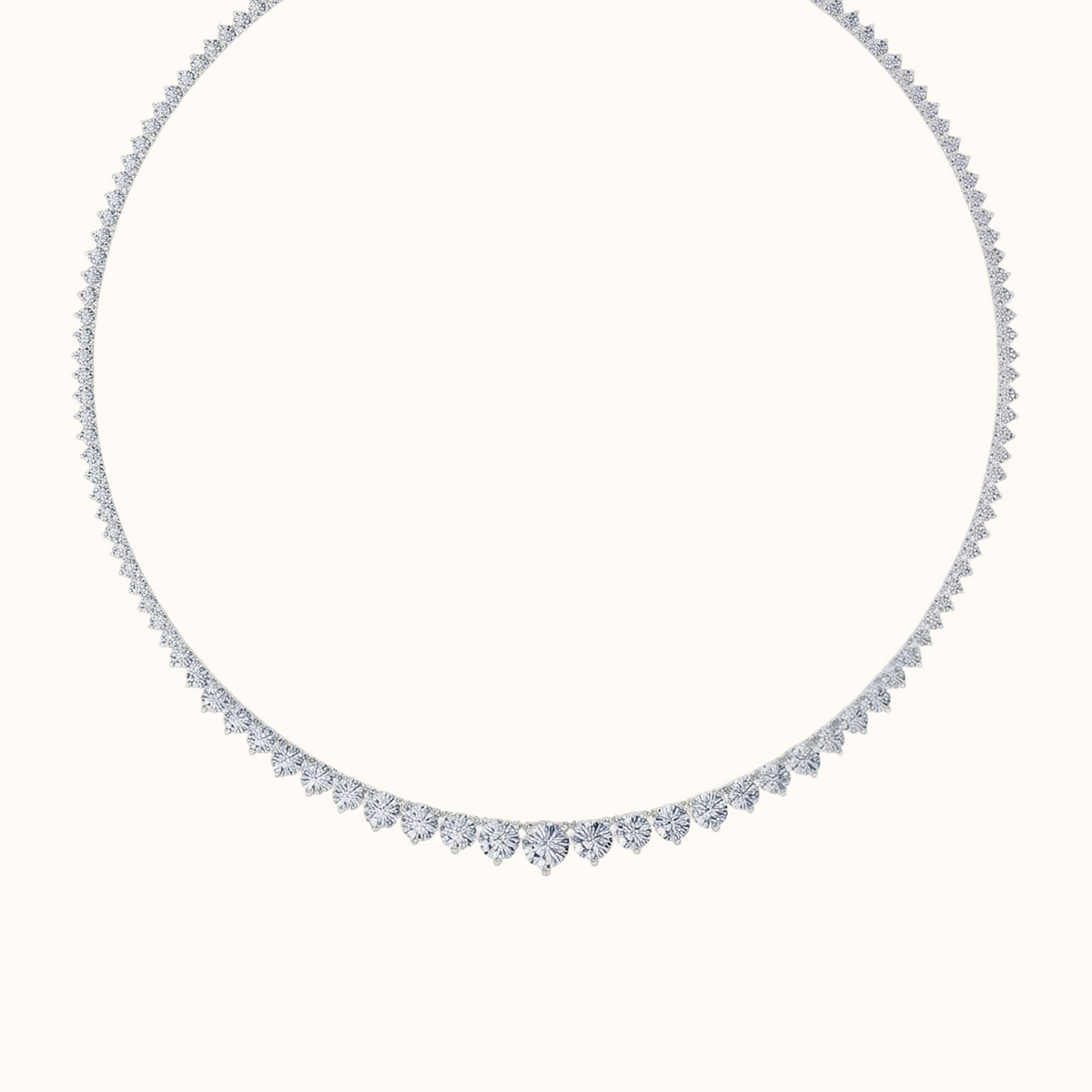 Cascade Tennis Necklace in 14K white gold, round lab diamonds in prong settings that graduate in size toward the center
variant: white-gold