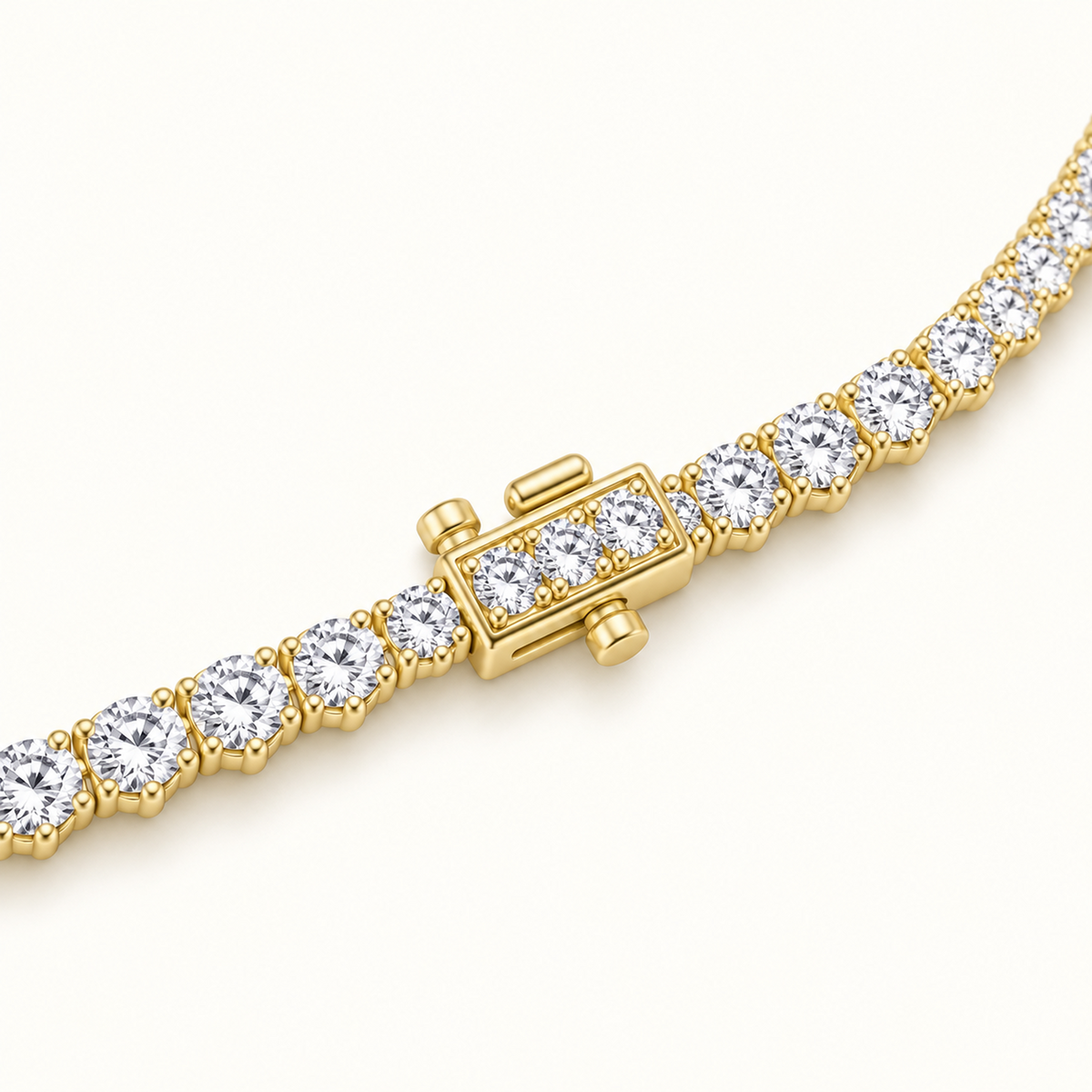 Close-up of the Cascade Tennis Necklace in 14K yellow gold, showing the prong-set diamonds and the box clasp
variant: yellow-gold