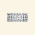 Cassian ring in silver, a wide band with a center row of round diamonds framed by rows of pavé
variant: silver