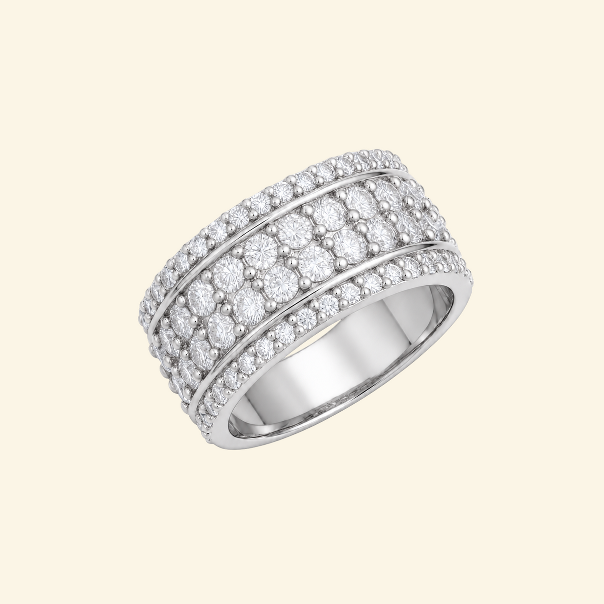 Cassian ring in silver shown at an angle, highlighting the wide diamond band and its depth
variant: silver