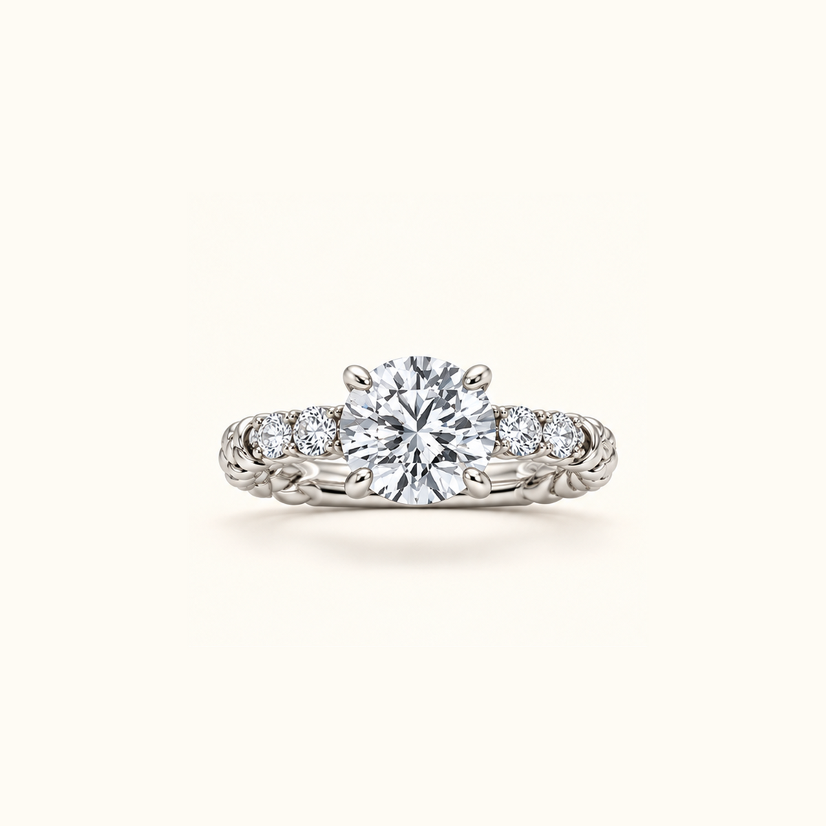 Juliette Solitaire engagement ring in 14K white gold with a round lab diamond on a twisted rope band set with pavé
variant: white-gold