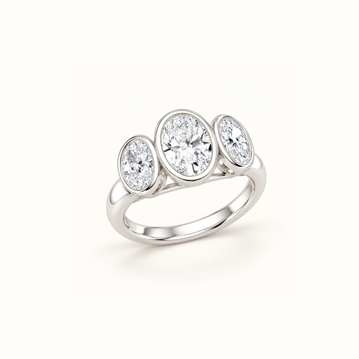 Luna Dome Ring in 14K white gold at an angle, showing the smooth bezels around each oval stone
variant: white-gold