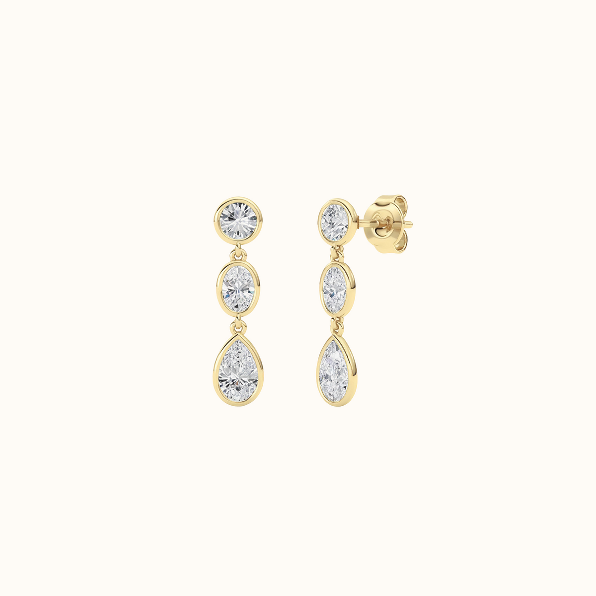 Side view of the Mosaic Drops in 14K yellow gold, showing the linked bezels and post back
variant: yellow-gold