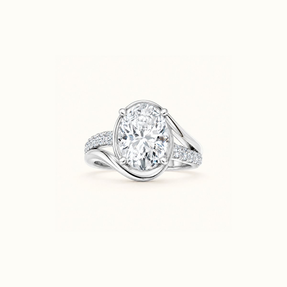 Odette Oval engagement ring in 14K white gold with an oval lab diamond and a sculpted pavé bypass band
variant: white-gold