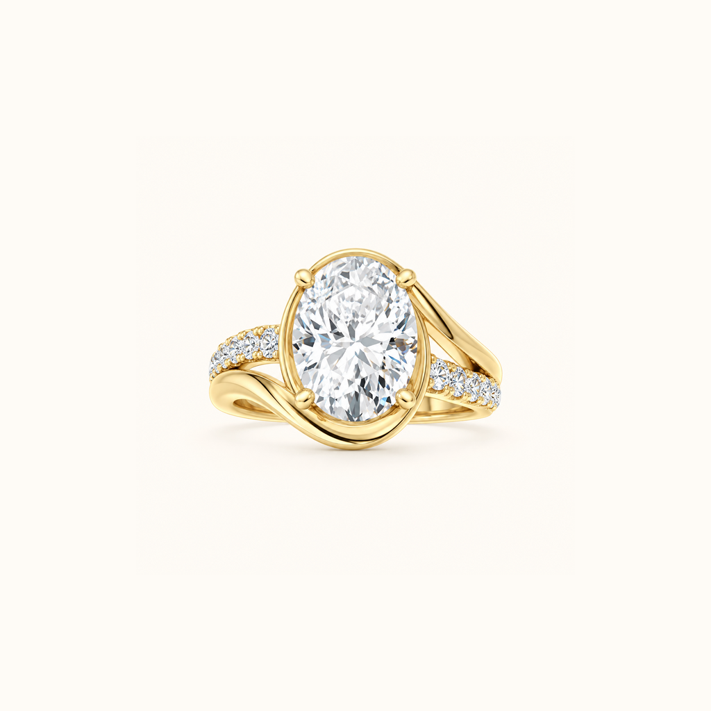 Odette Oval engagement ring in 14K yellow gold with an oval lab diamond and a sculpted pavé bypass band
variant: yellow-gold