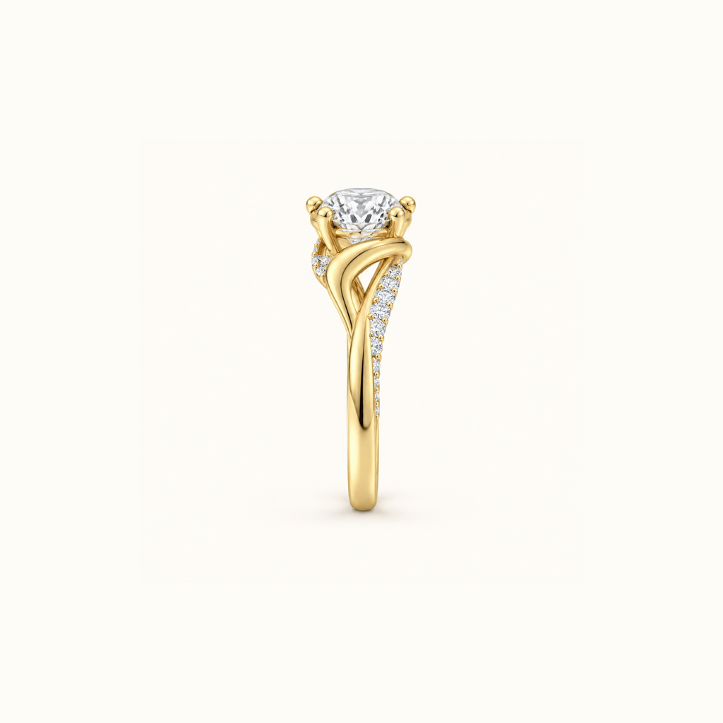 Side profile of the Odette Oval engagement ring in 14K yellow gold, showing the raised prong setting
variant: yellow-gold