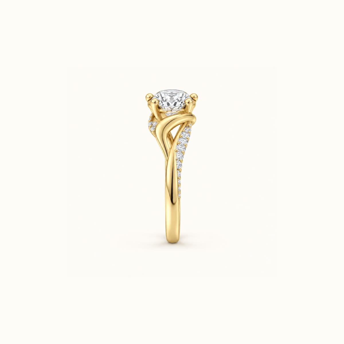 Side profile of the Odette Oval engagement ring in 14K yellow gold, showing the raised prong setting
variant: yellow-gold
